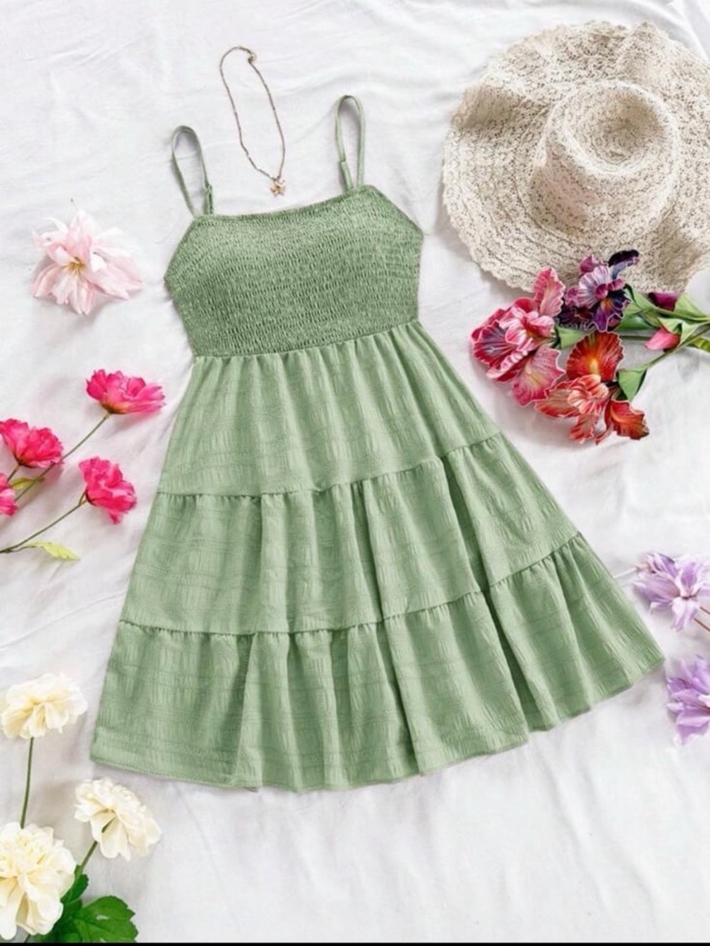Women's Solid Color Ruffled Hem Spaghetti Strap Dress